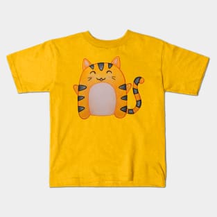 Happy Cute Tiger - An Orange Kawaii Cat Kids T-Shirt